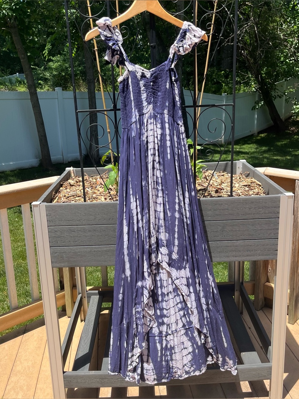 Raviya Women’s Blue Tie Dye Flutter Sleeveless Hi-Lo Maxi Dress Size S Boho